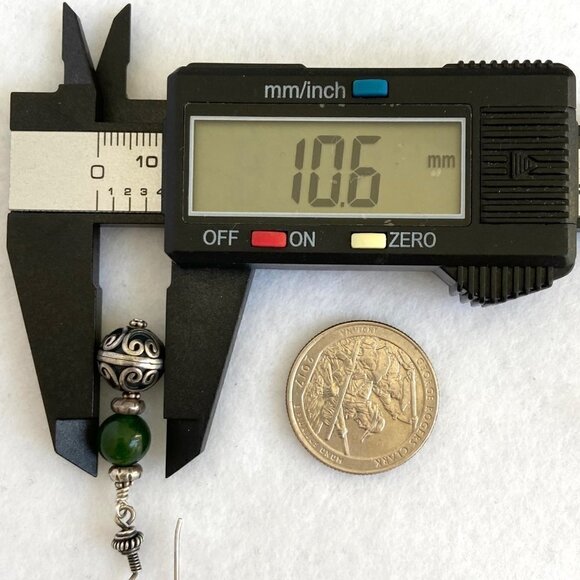 Sterling Silver 925 Round Beaded Nephrite Oxidized Scrollwork Dangle Earrings - Picture 15 of 16